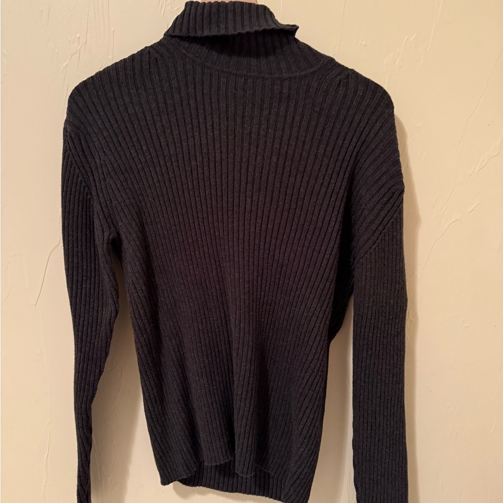 Grey Ribbed Turtleneck Sweater